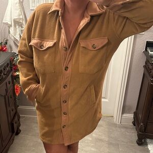 Blank NYC Tan Berber Button-Up Mini Dress or Jacket. Oversized sz S
